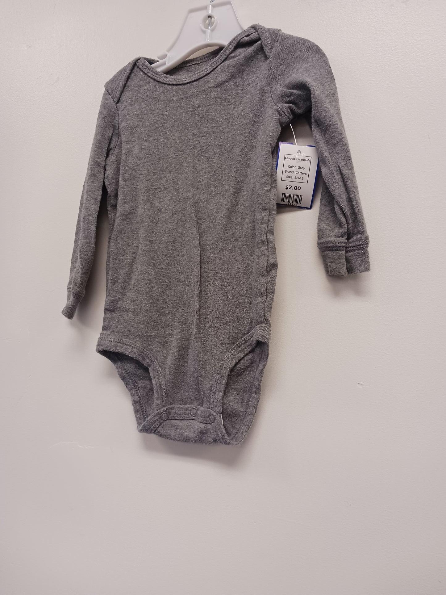 Grey Carters Longsleeve Onesie, 12M B