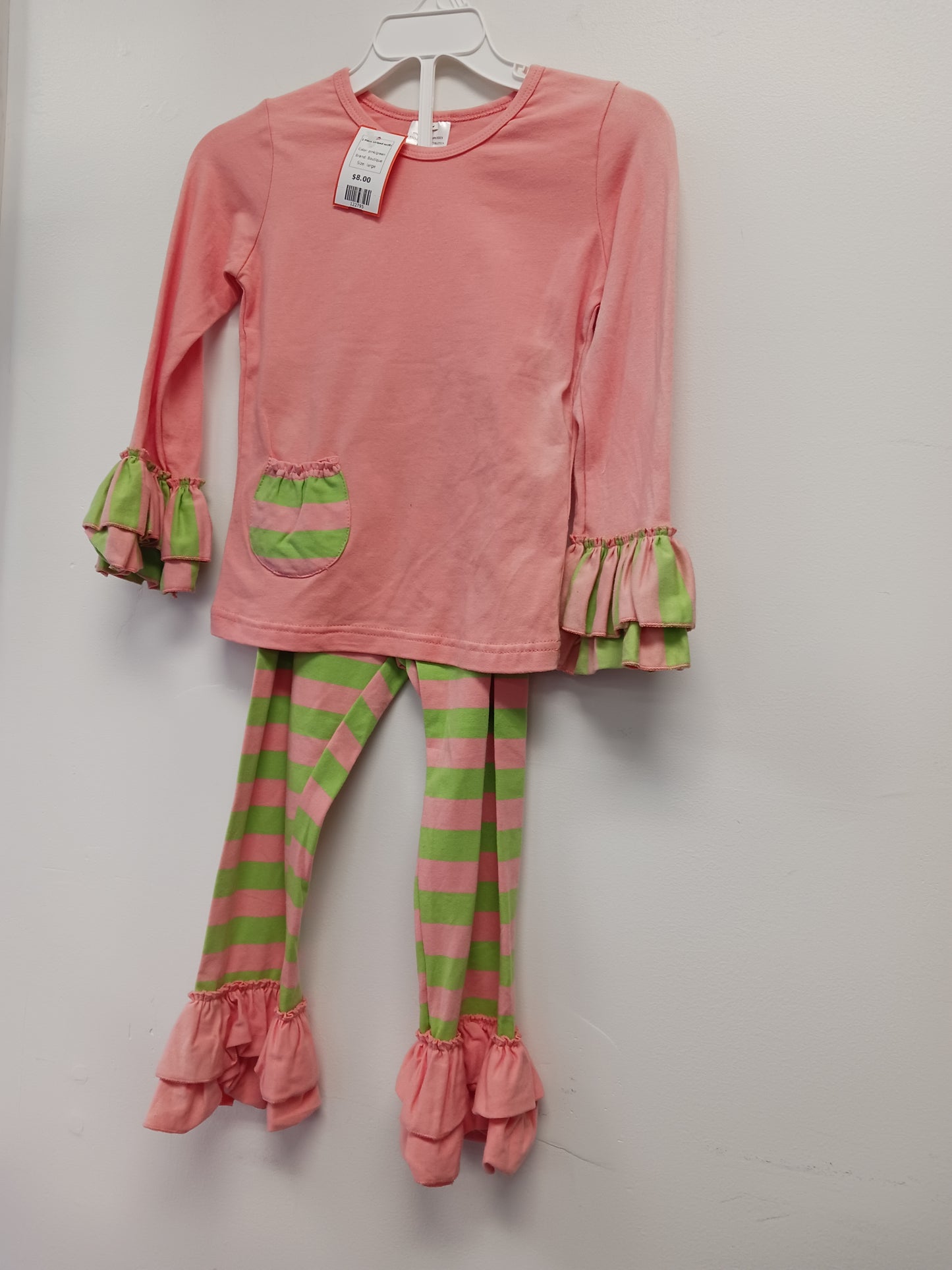 pink/green Boutique 2 Piece Striped outfit, large