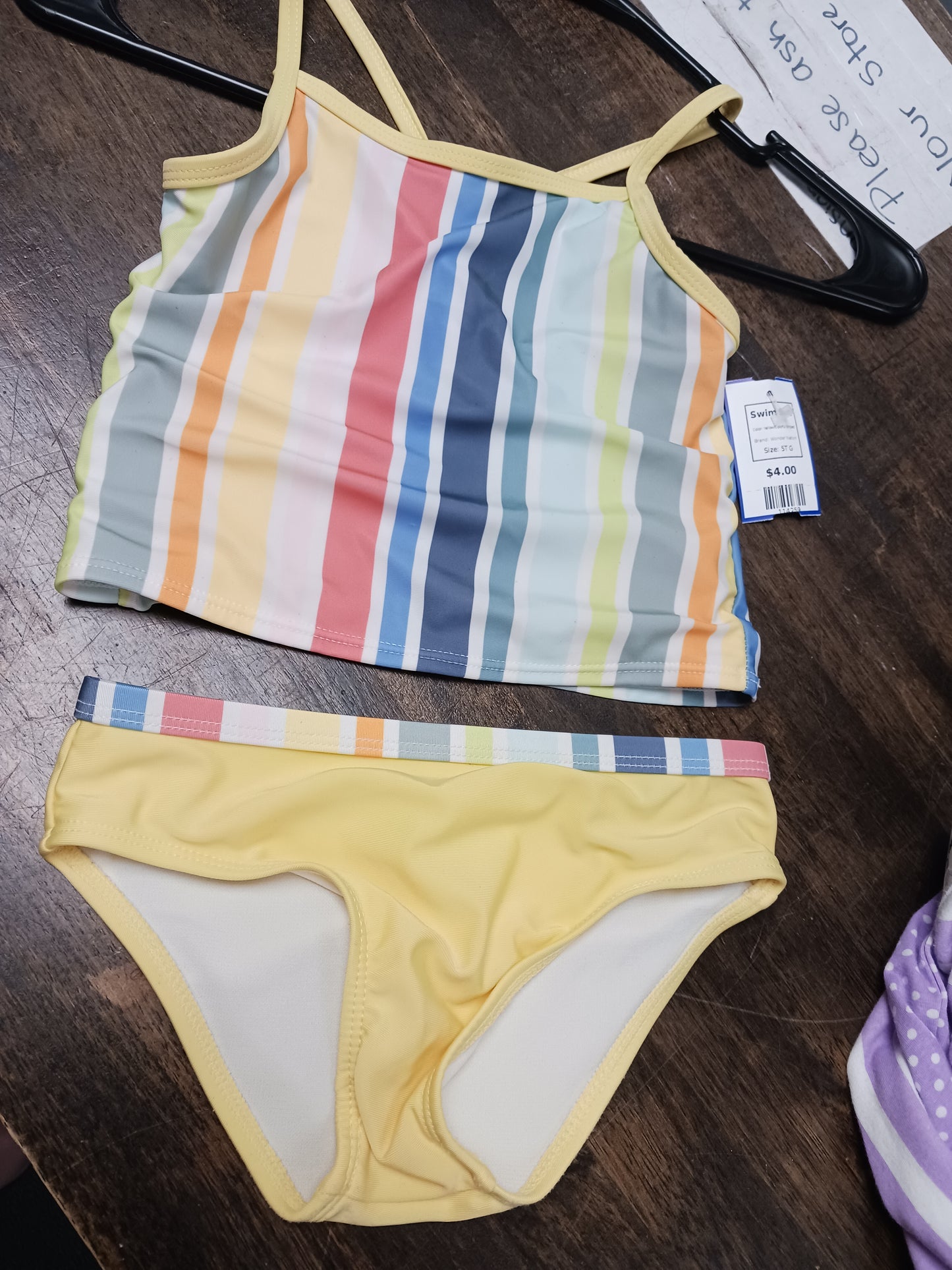 Yellow/Colorful Striped Wonder Nation Swim Suit, 5T G