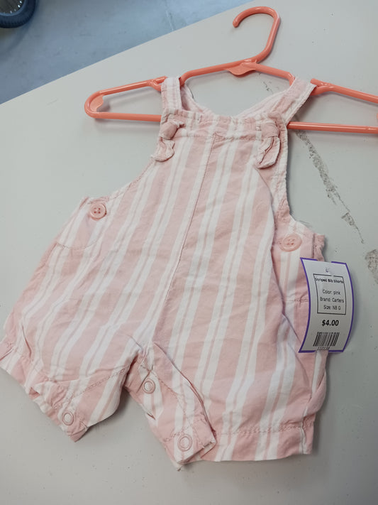 pink Carters Striped Bib Shorts, NB G