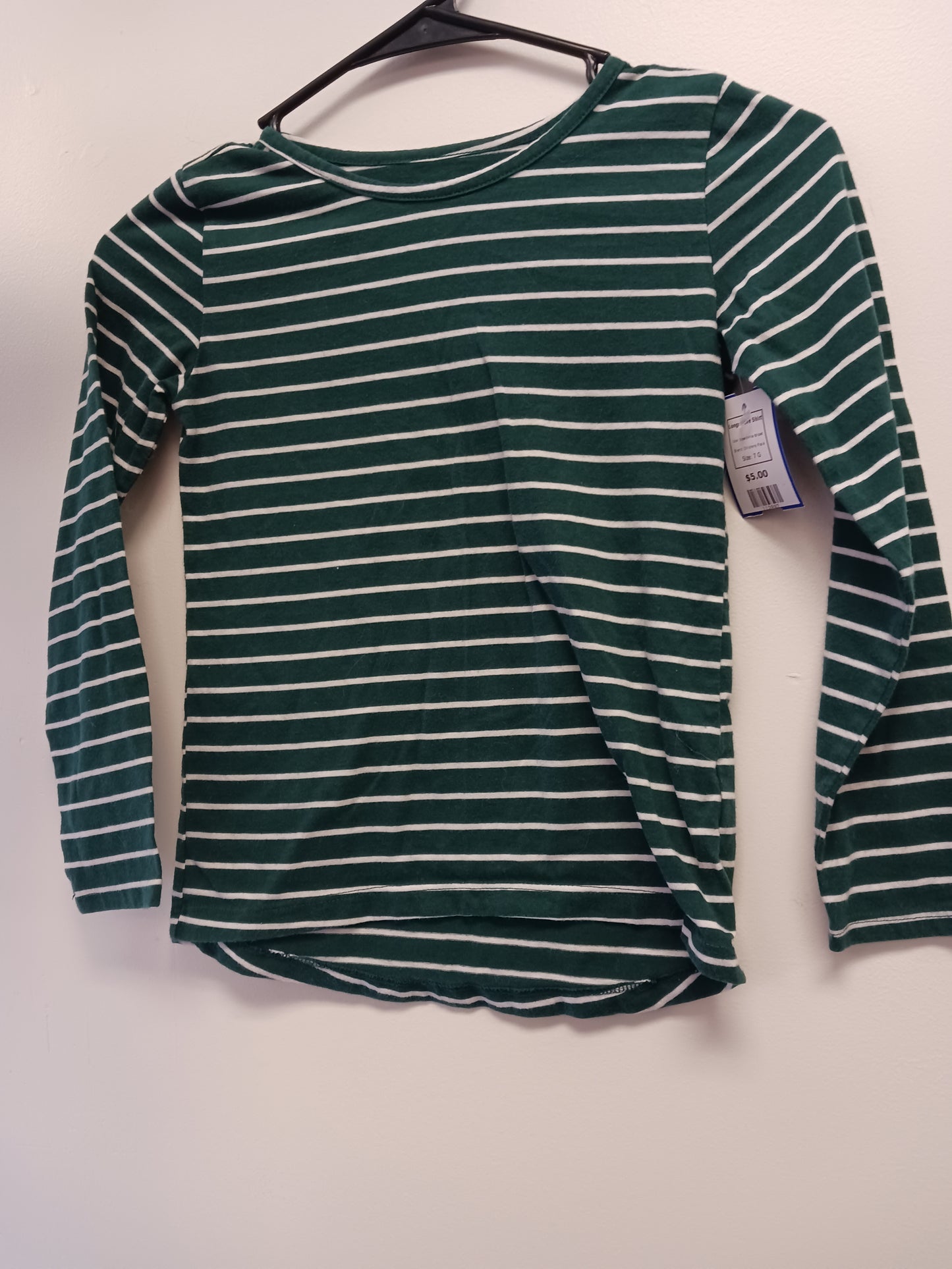 Green/White Striped Childrens Place Longsleeve Shirt, 7 G