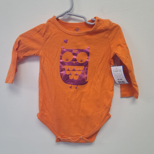 Orange/Purple Owl Okie Dokie Longsleeve Onesie, 9M G