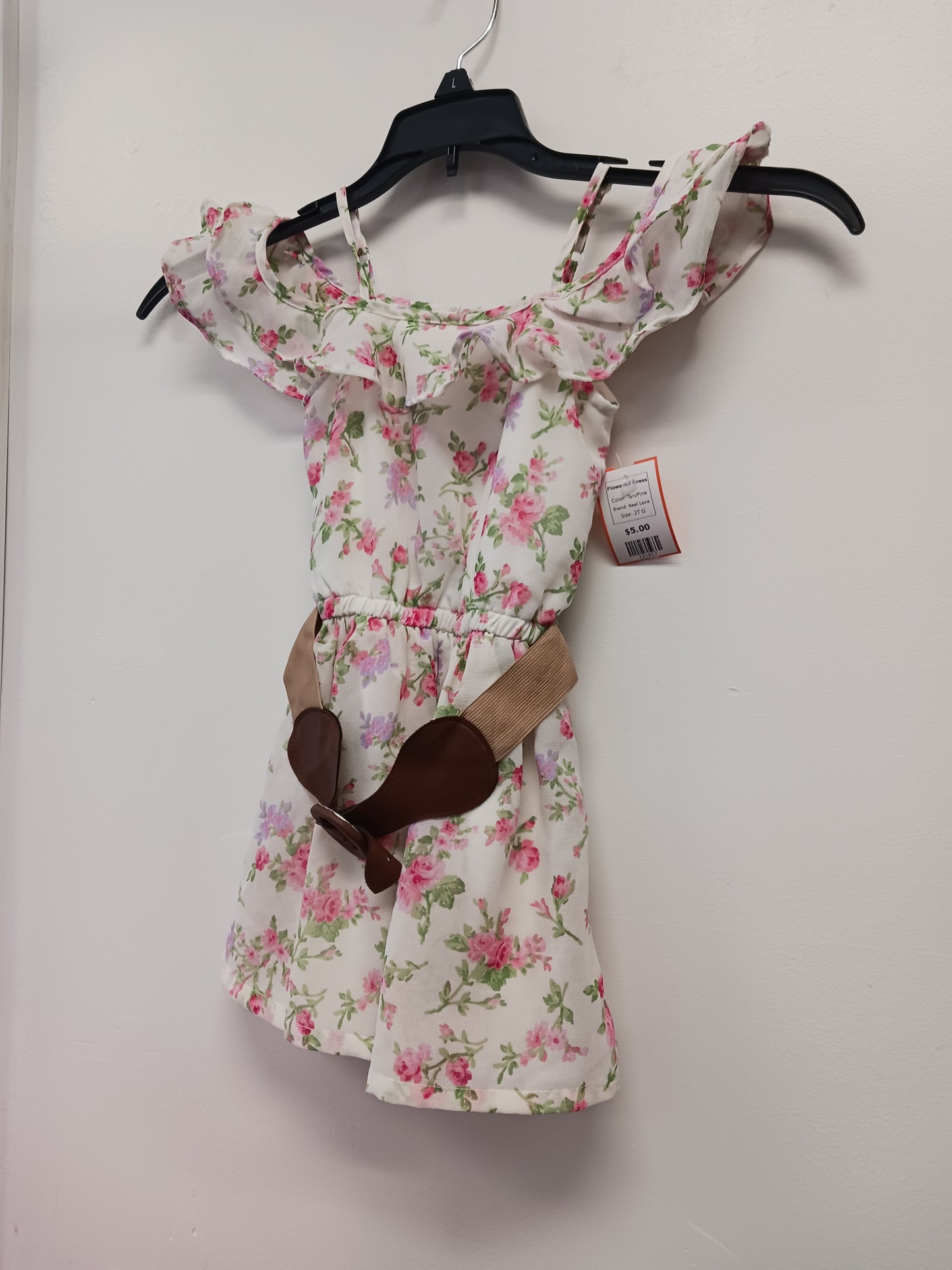 Tan/Pink Real Love Flowered Dress, 2T G