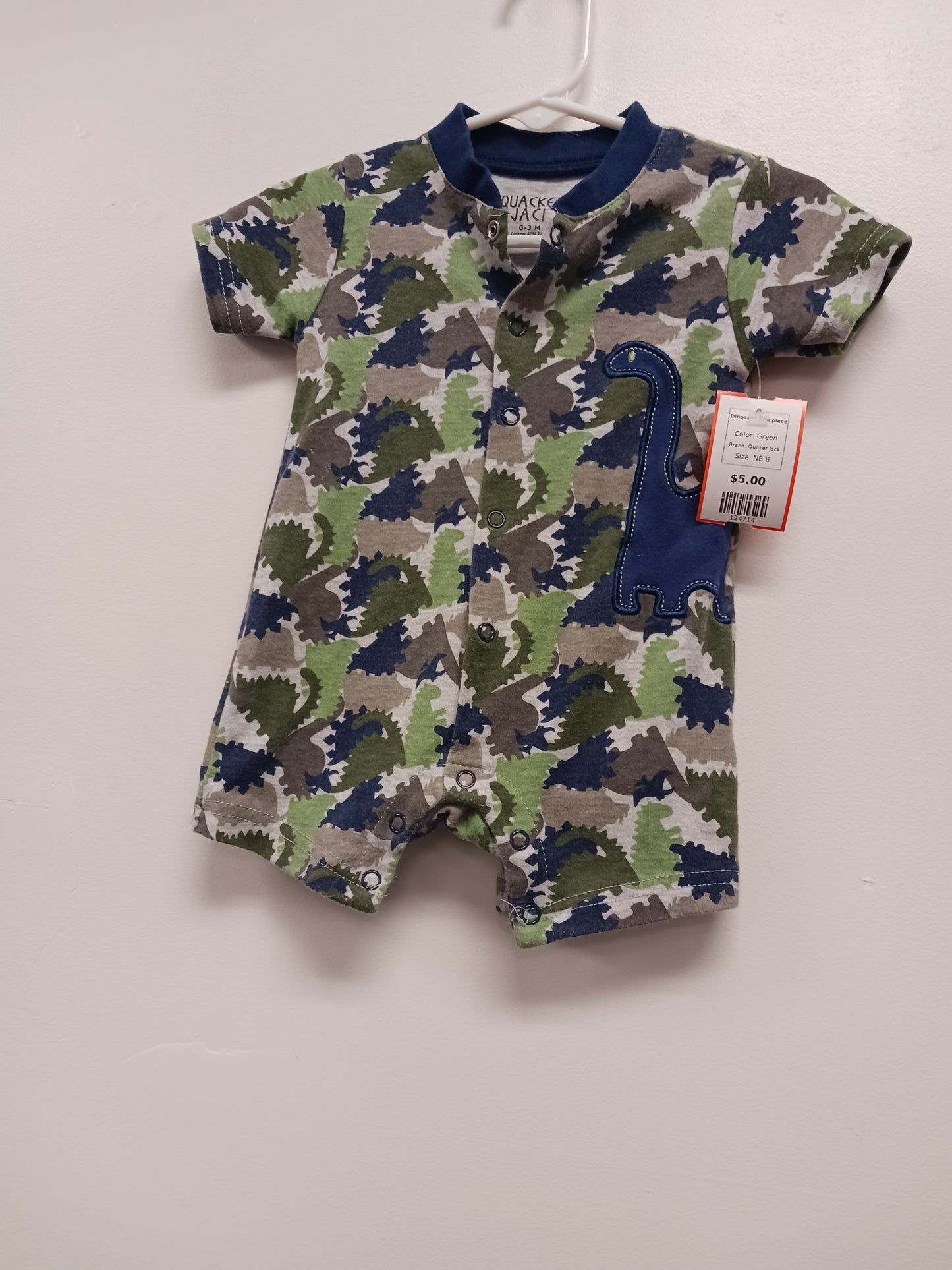Green Quaker Jack Dinosaur One piece, NB B