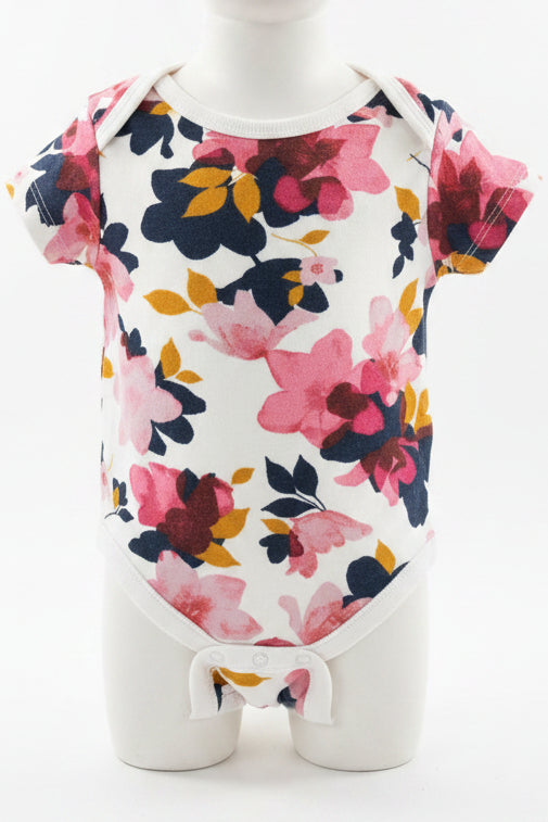 White/Pink/Navy Flower Old Navy Onesie, NB G