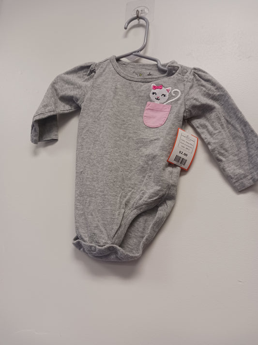 Grey Kitty Jumping Bean Longsleeve Onesie, 3M G