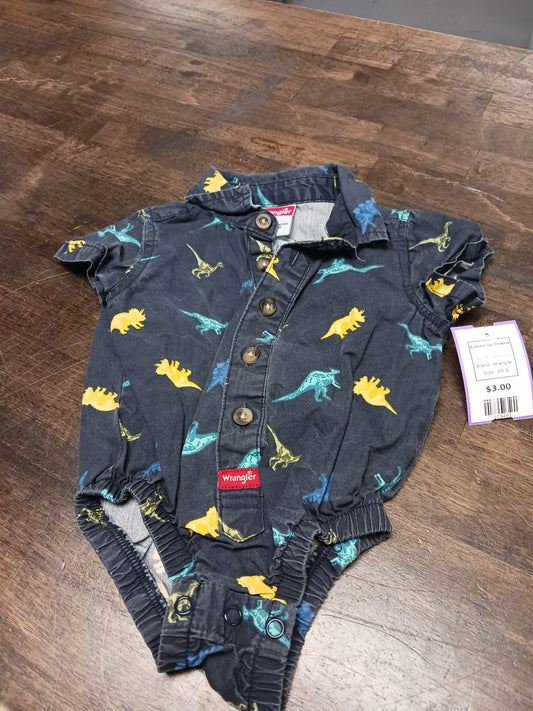 Navy/Colorful Dino Wrangler Button Up Onesie, 3M B