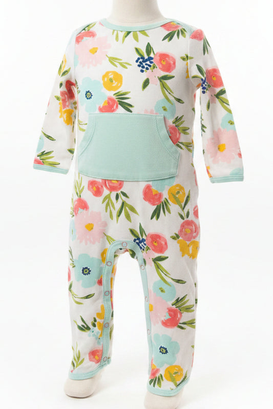 White/Blue Flower Cloud Island Pant One Piece, 12M G