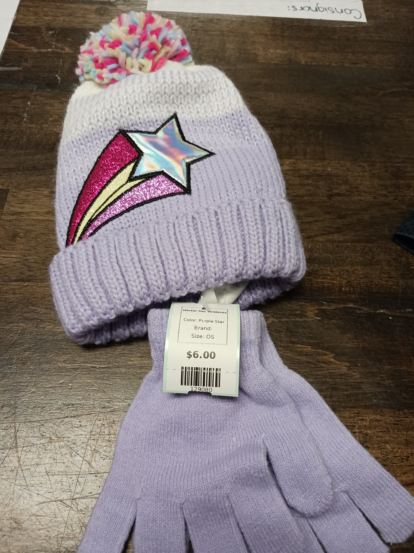 Purple Star  Winter Hat W/Gloves, OS