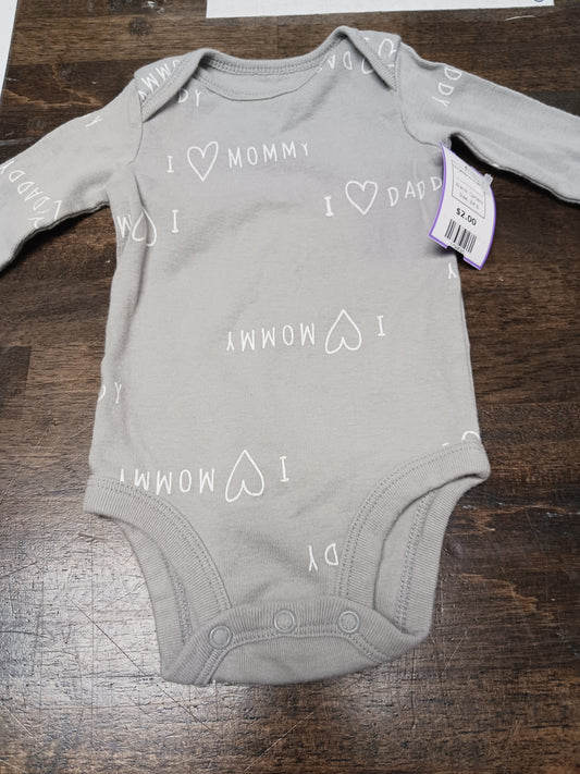 Grey/White Love Mommy/Daddy Carters Longsleeve Onesie, 3M B