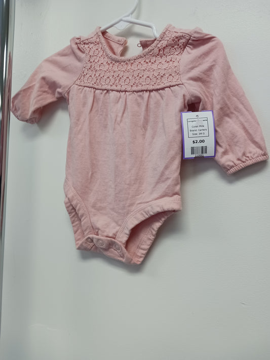Pink Carters Longsleeve Onesie, 3M G