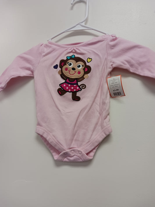 Pink Garanimals Long Sleeve Monkey Onesie 3/6m, 3M G