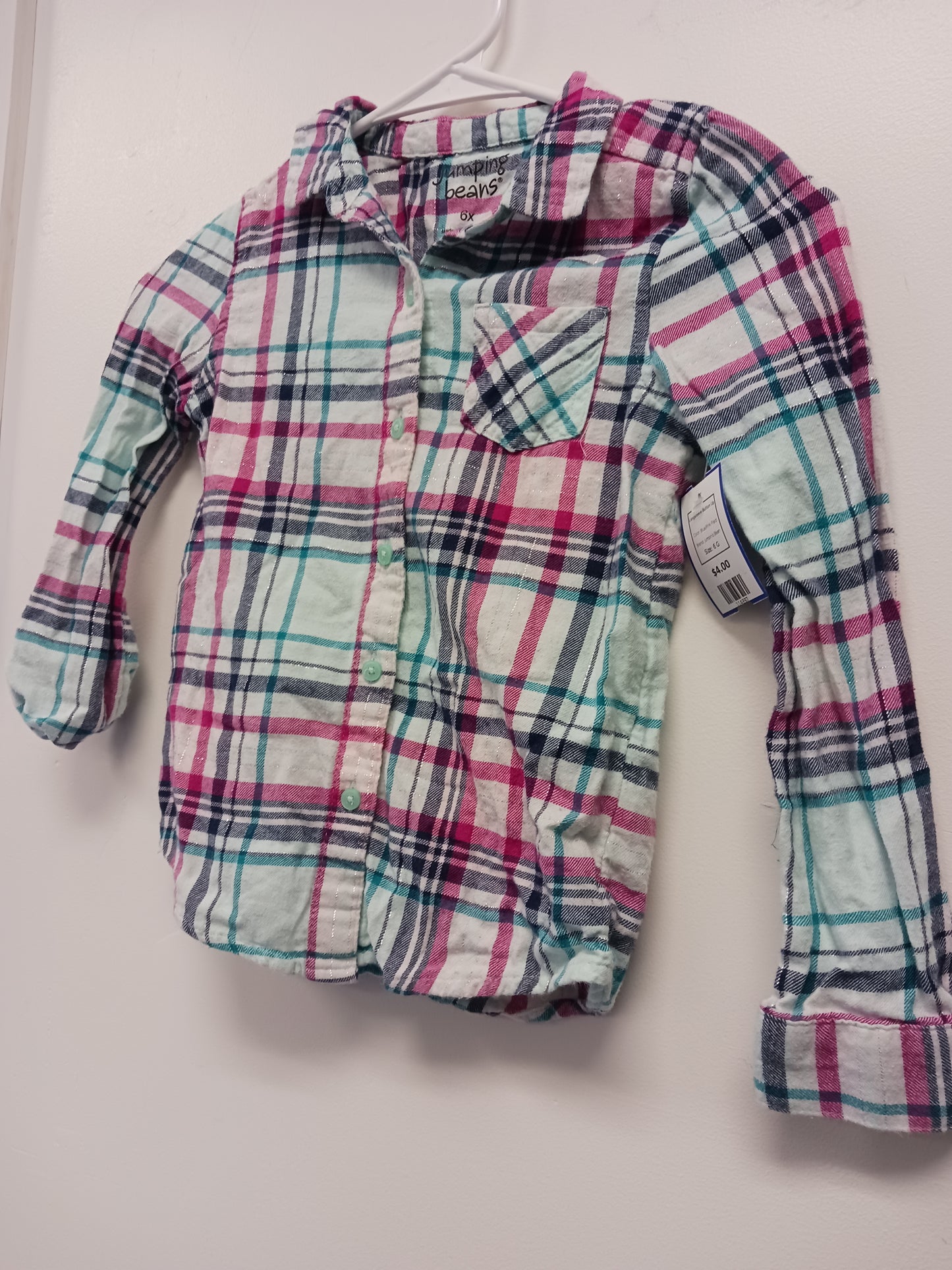 Blue/Pink Plaid Jumping Bean Longsleeve Button Up, 6 G