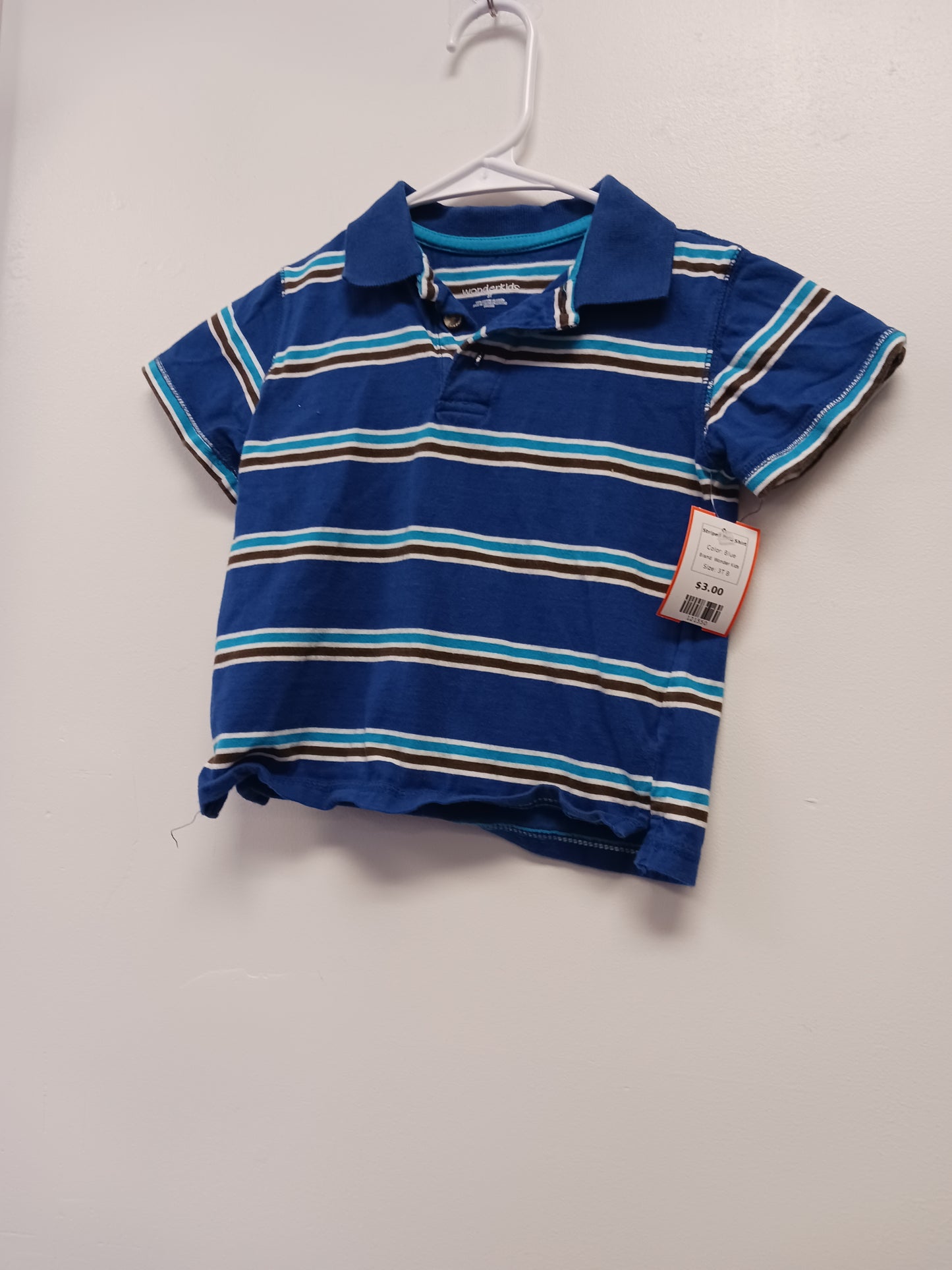 Blue Wonder Kids Striped Polo Shirt, 3T B
