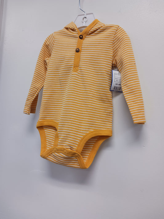 Yellow/White Striped Carters Hooded Longsleeve Onesie, 12M B