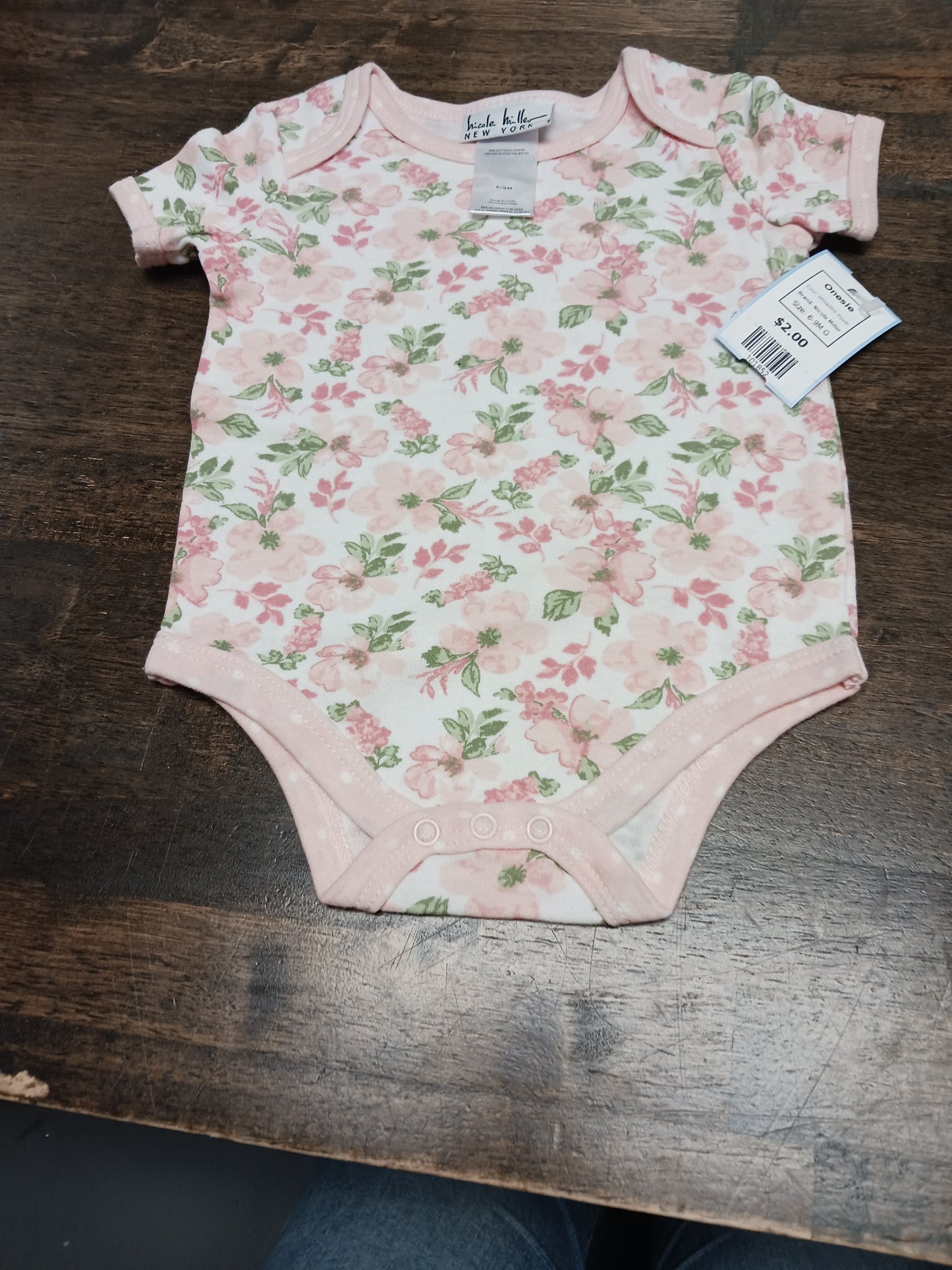 White/Pink Flower Nicole Miller Onesie, 6-9M G