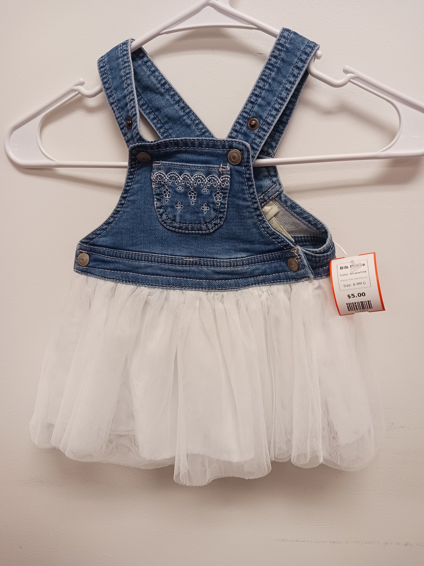 blue/white First Impressions Bib Dress, 6-9M G