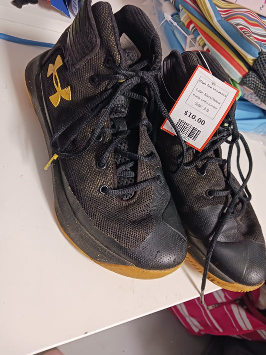 Black/Yellow Under Armour High Top Sneakers, 3 B