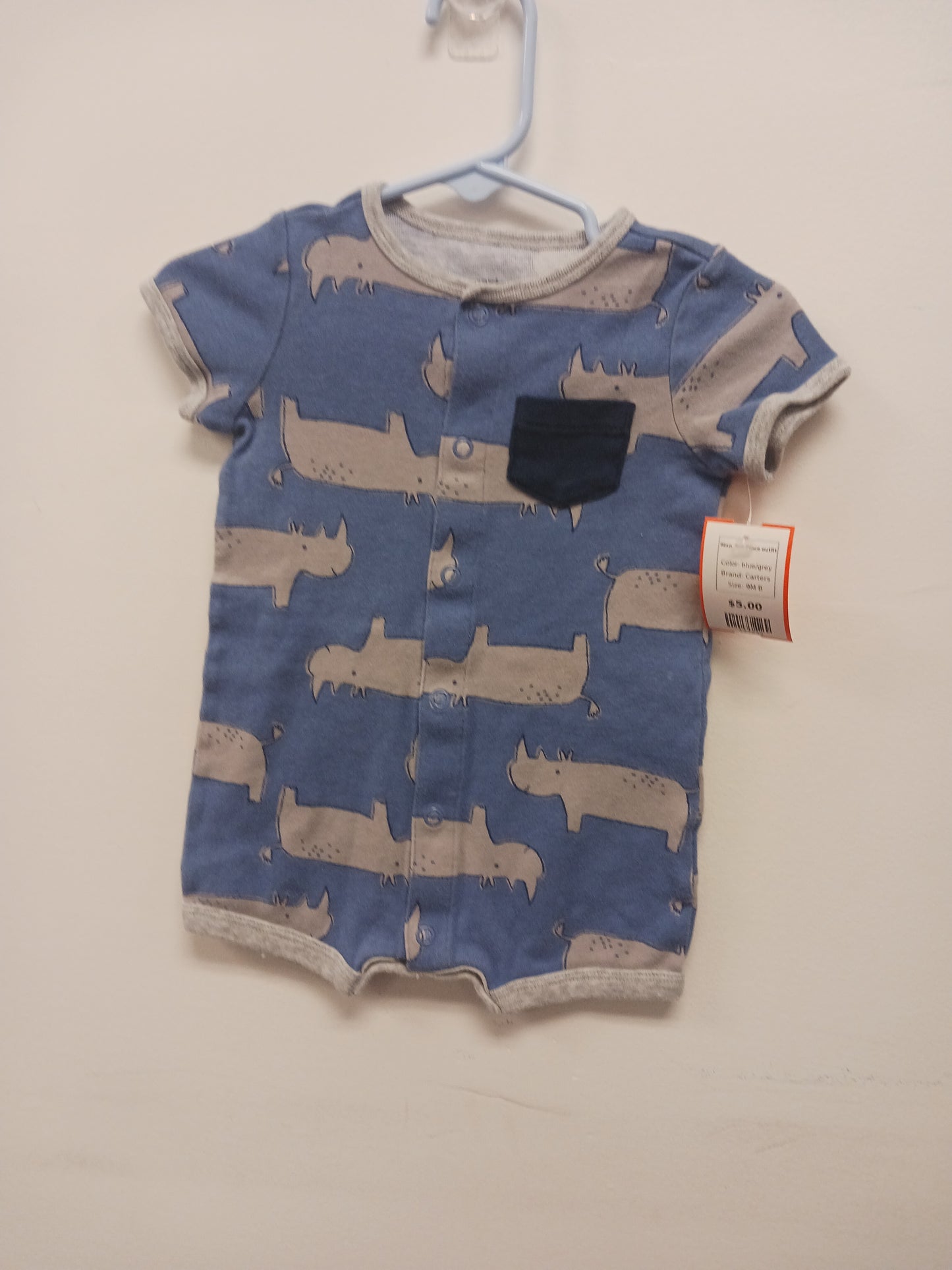 blue/grey Carters Rino One Piece outfit, 9M B