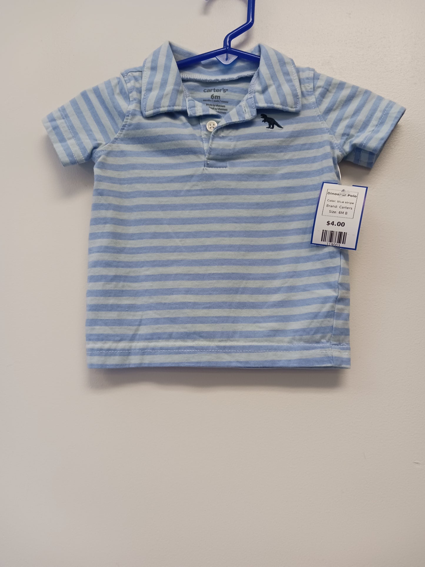 blue stripe Carters Dinosaur Polo, 6M B