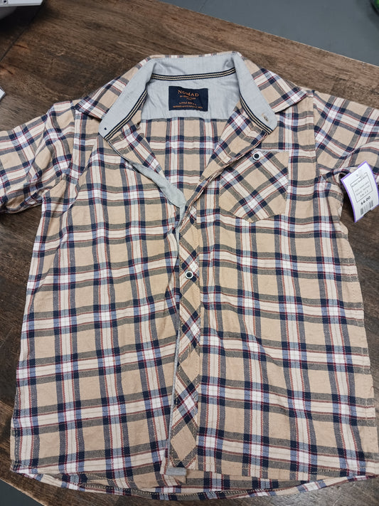 brown plaid Nomad Button Down Shirt, 6 B