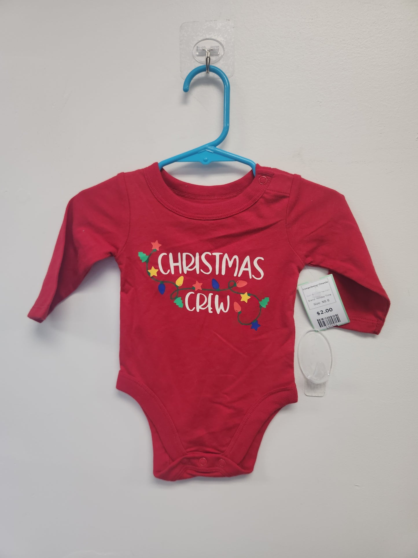 Red Christmas Crew Holiday Time Longsleeve Onesie, NB B