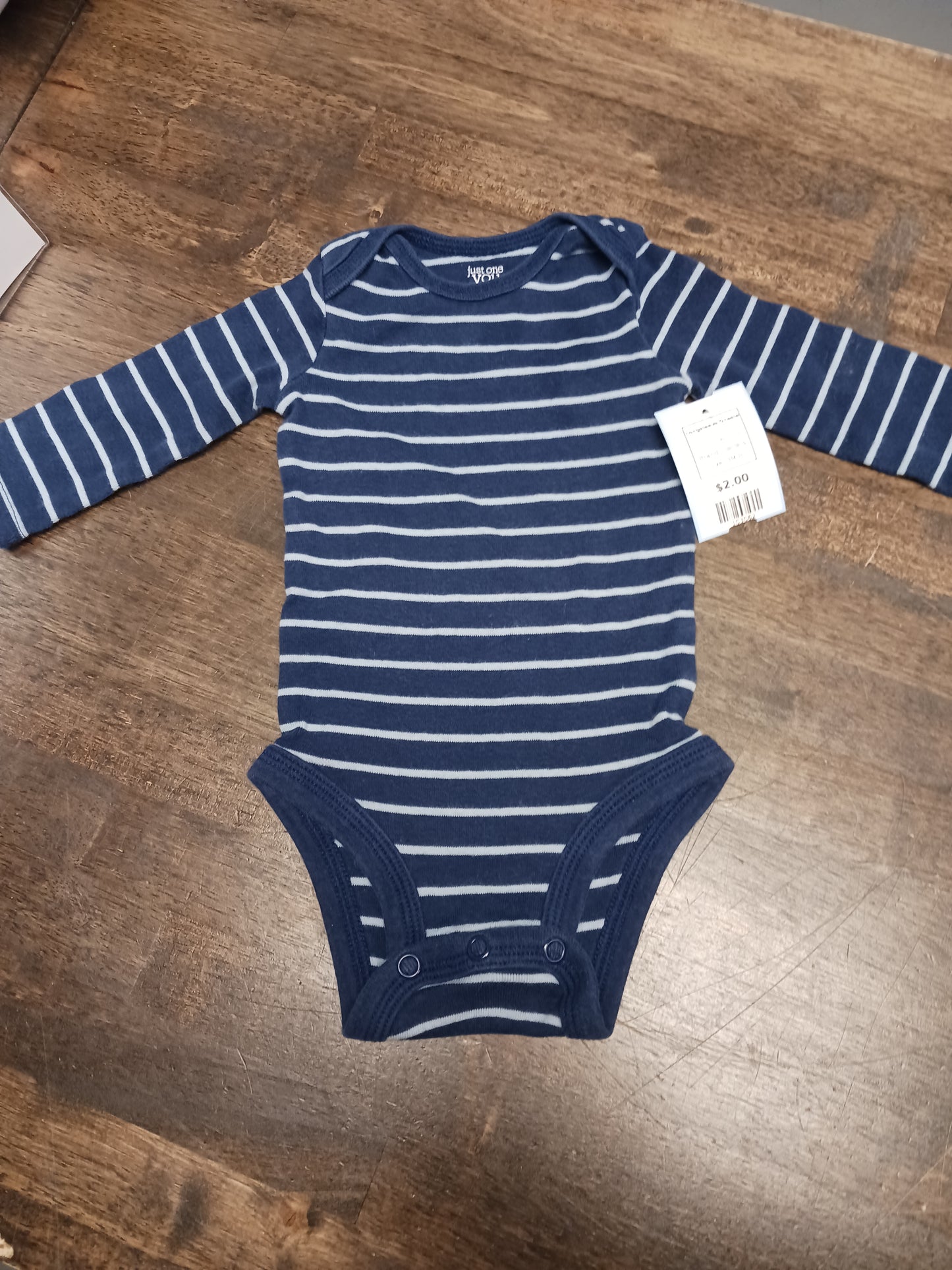 Navy/Blue Striped Carters Longsleeve Onesie, 3M B