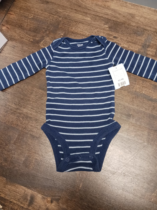 Navy/Blue Striped Carters Longsleeve Onesie, 3M B