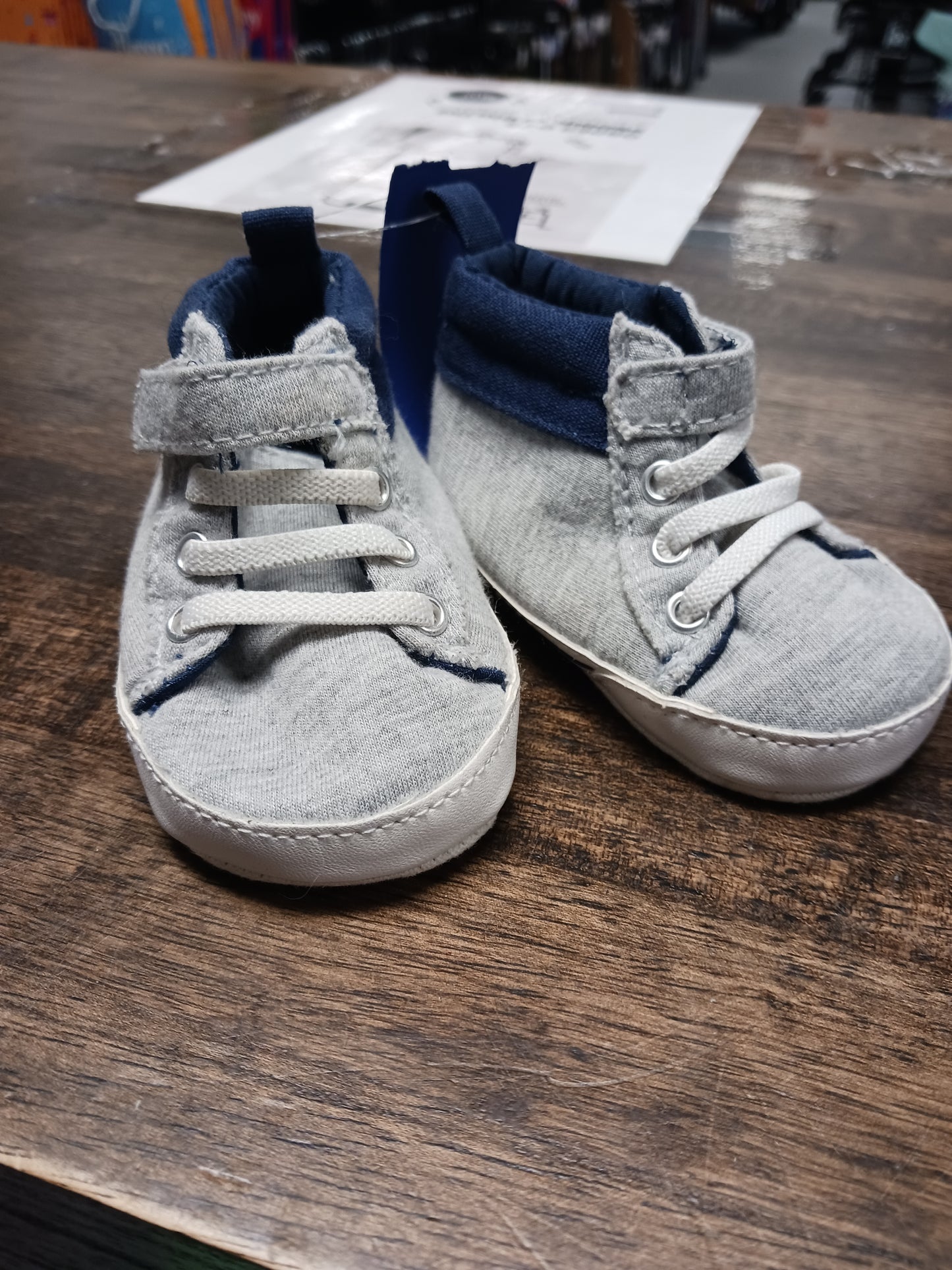 Grey/Navy Carters Crib Shoes, NB B