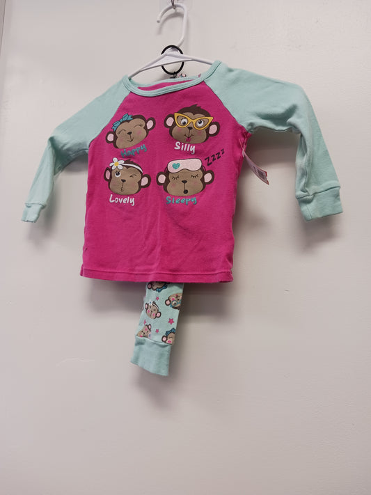 green/pink  2 Piece Monkey PJS, 2T G