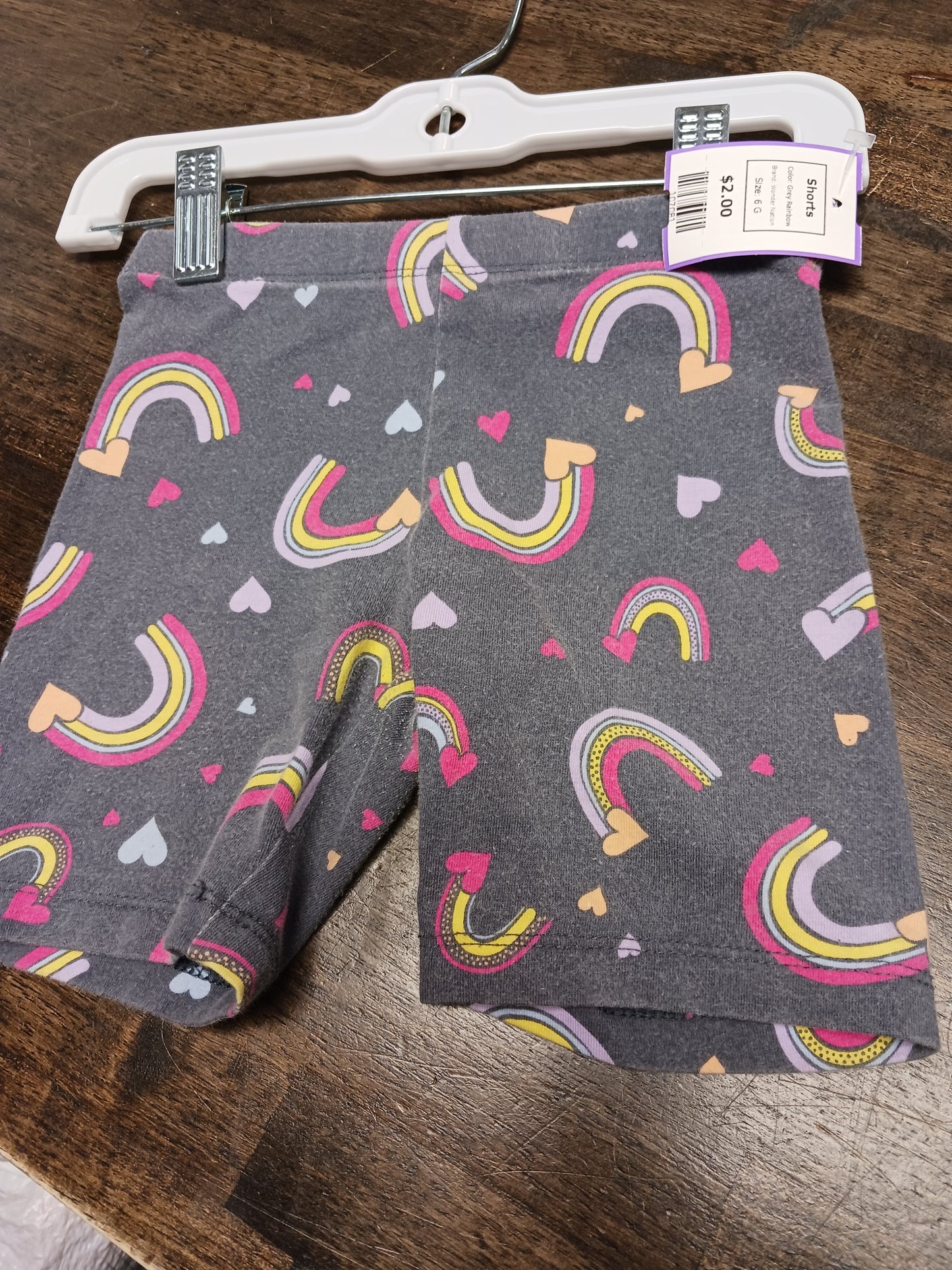Grey Rainbow Wonder Nation Shorts, 6 G