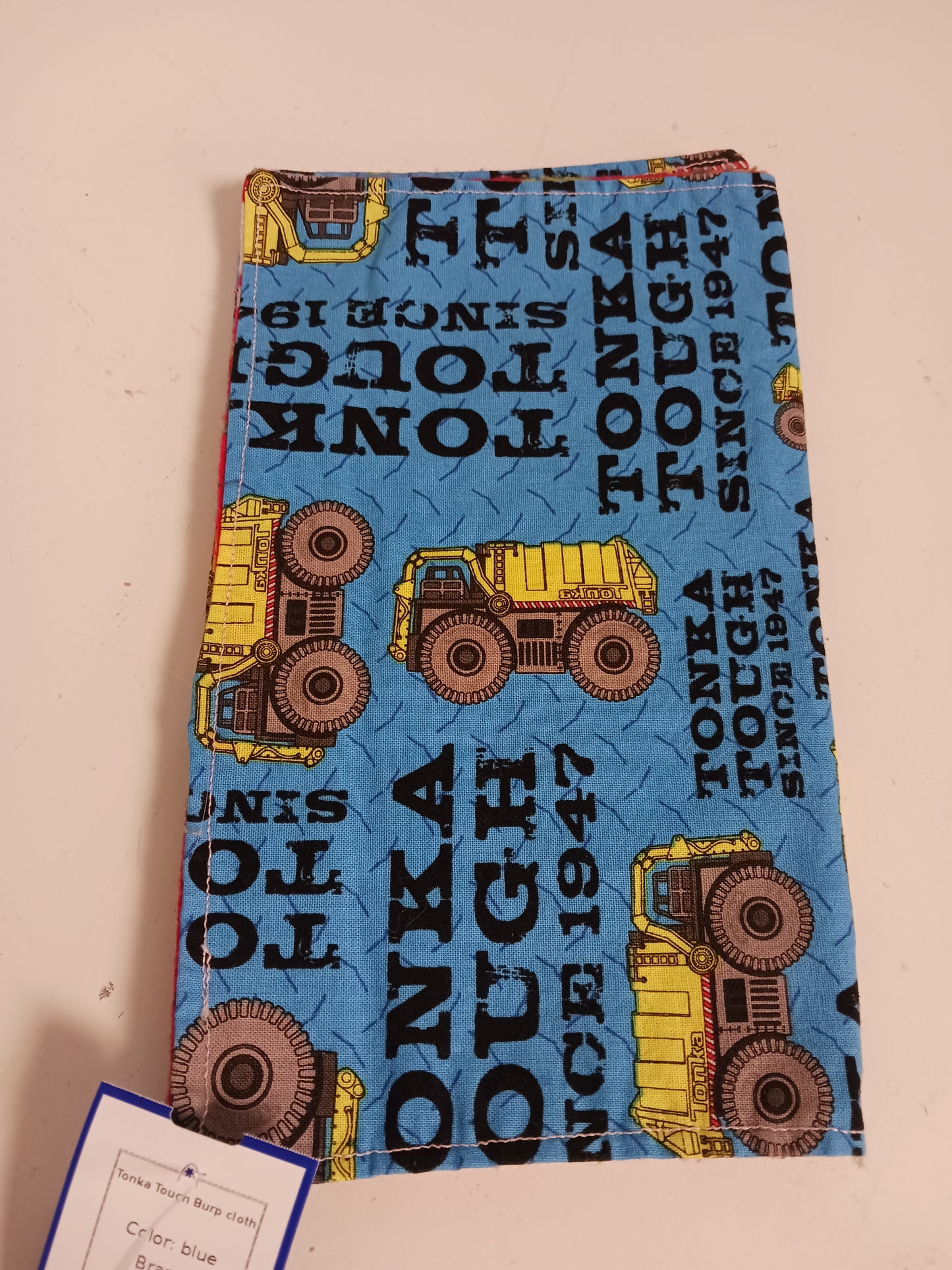 blue  Tonka Tough Burp cloth