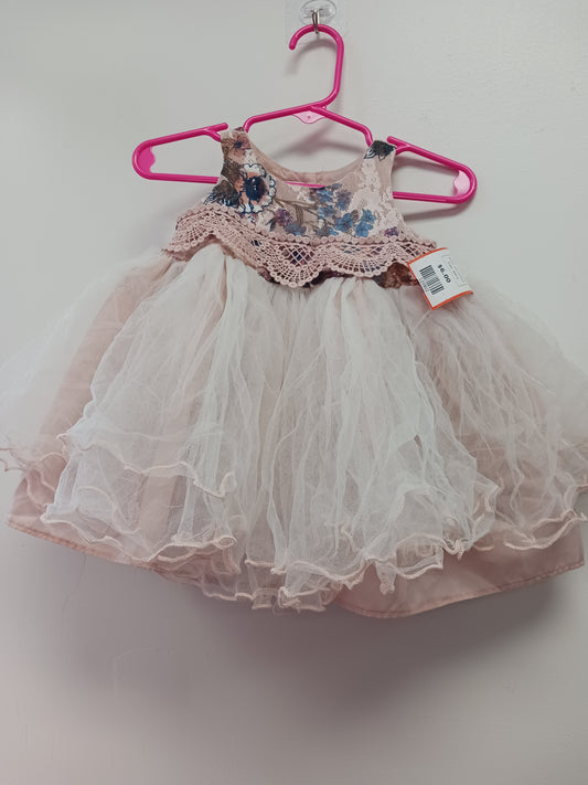Pink/White Bonnie Baby Holiday Dress, 6M G