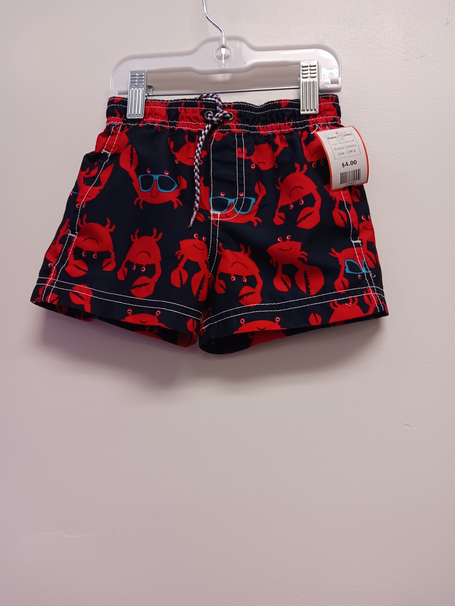 Navy/Red Crab Carters Swim Trunks, 12M B