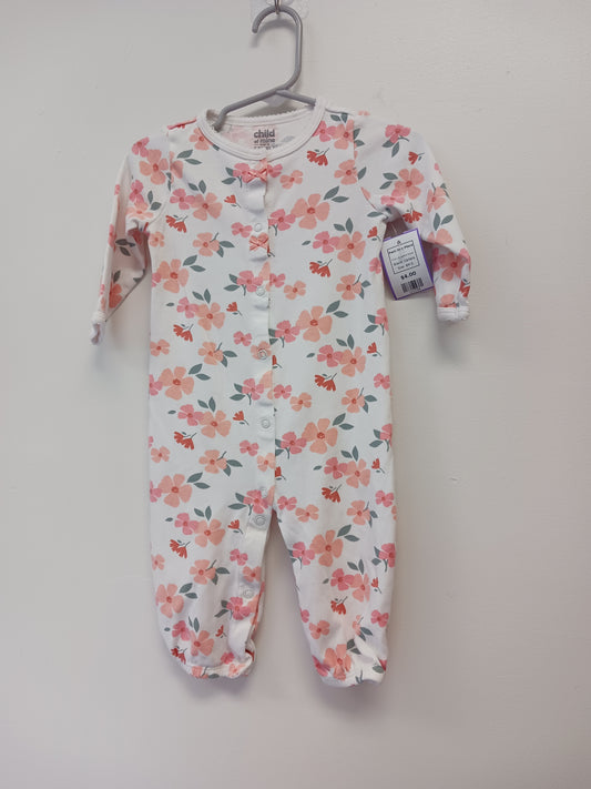 White/Pink Flower Carters Pant One Piece, 6M G