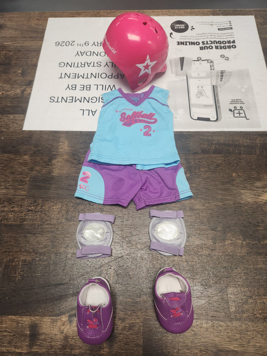 American Girl Softball Outfit W/Helmet