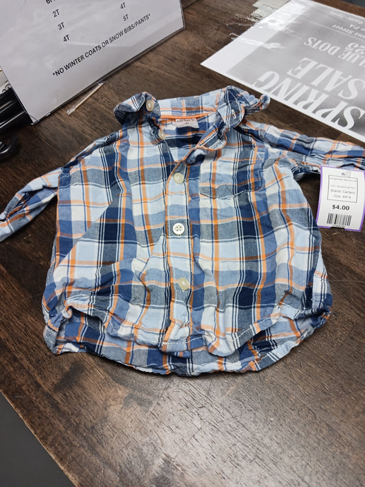 Blue/Orange Plaid Carters Longsleeve Button Up, 6M B