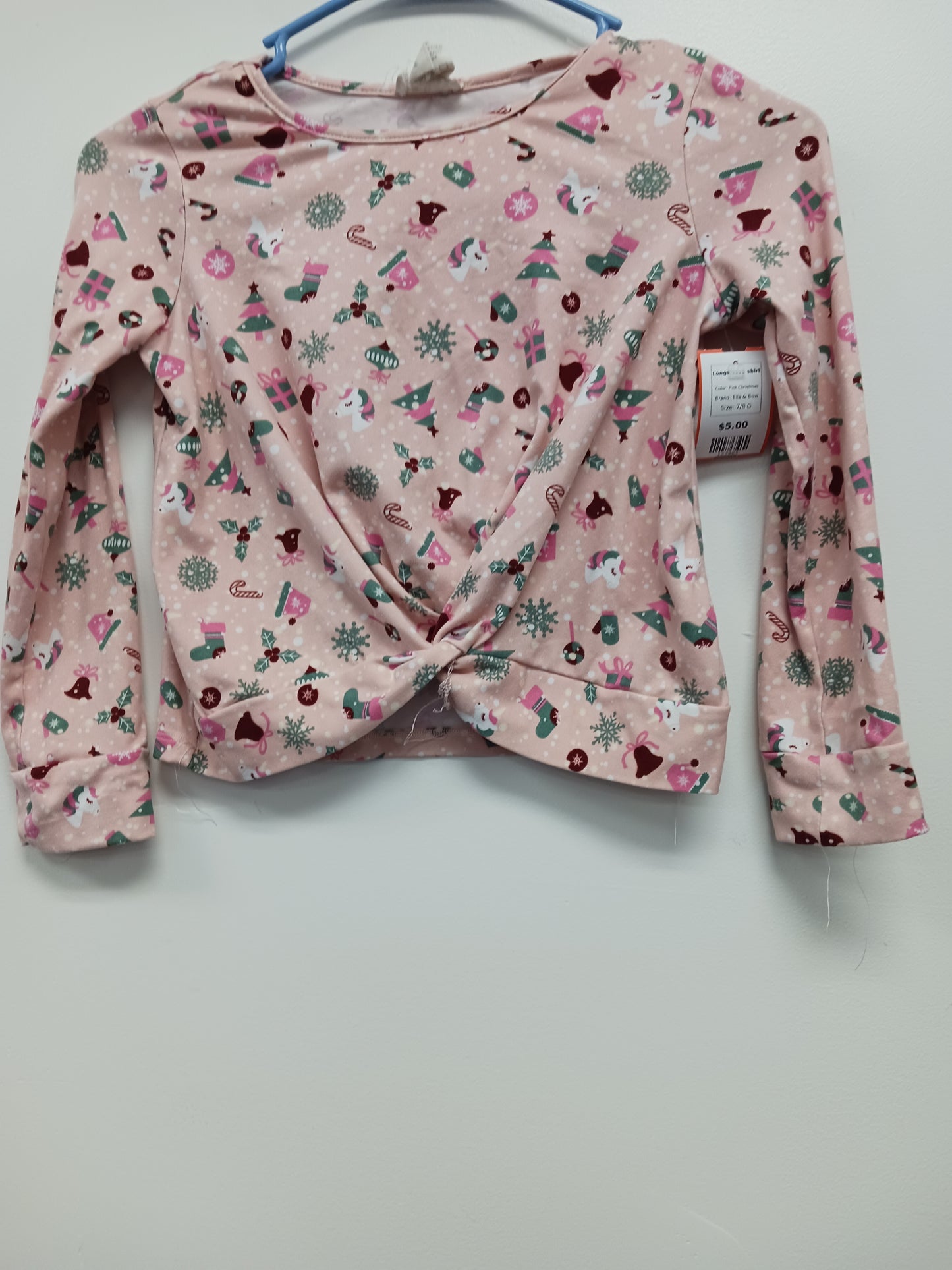 Pink Christmas Ella & Bow Longsleeve shirt, 7/8 G