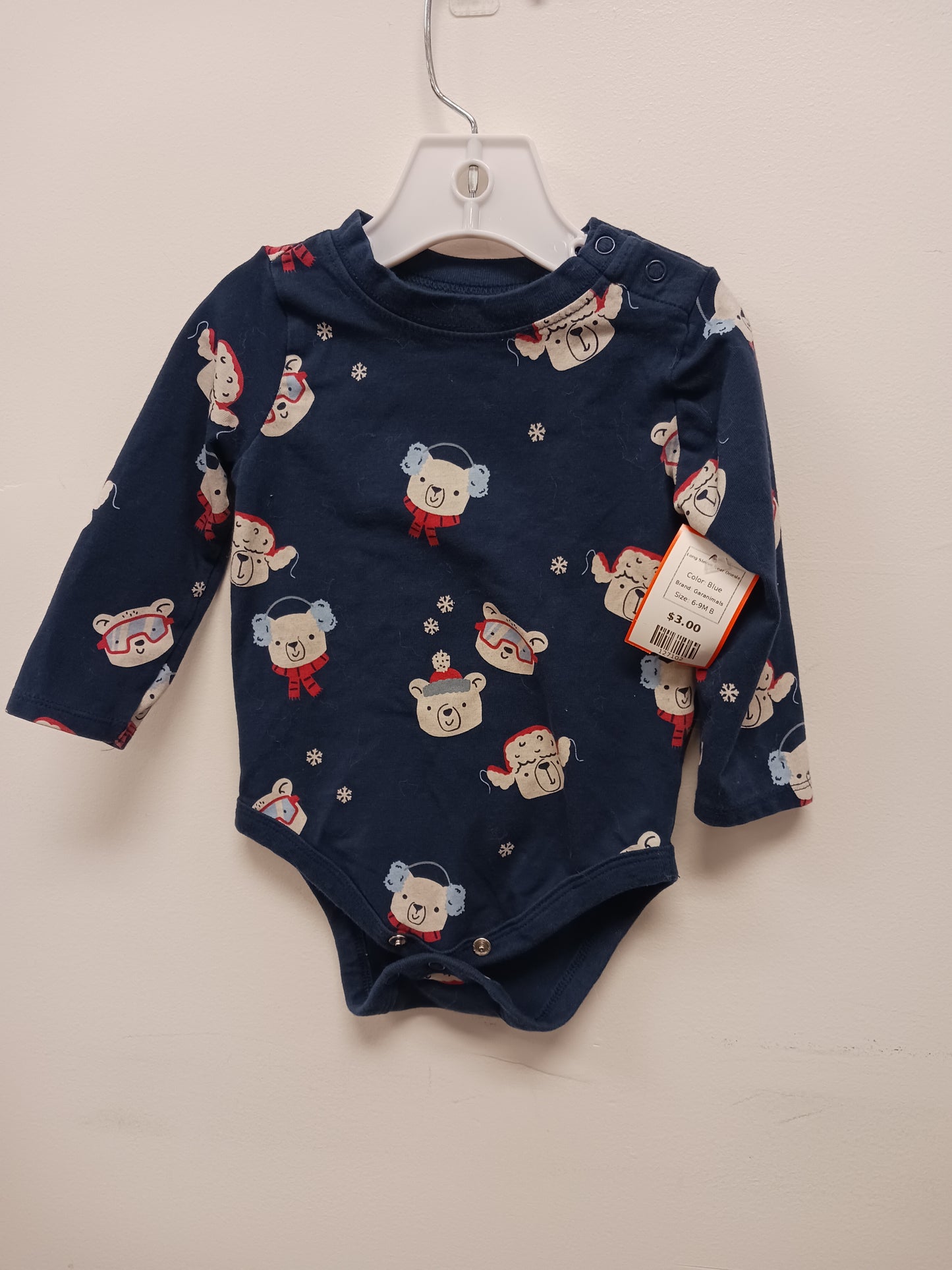 Blue Garanimals Long Sleeve Bear Onesie, 6-9M B