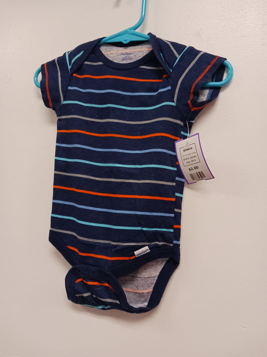 Blue/Colorful Striped Gerber Onesie, 6M B