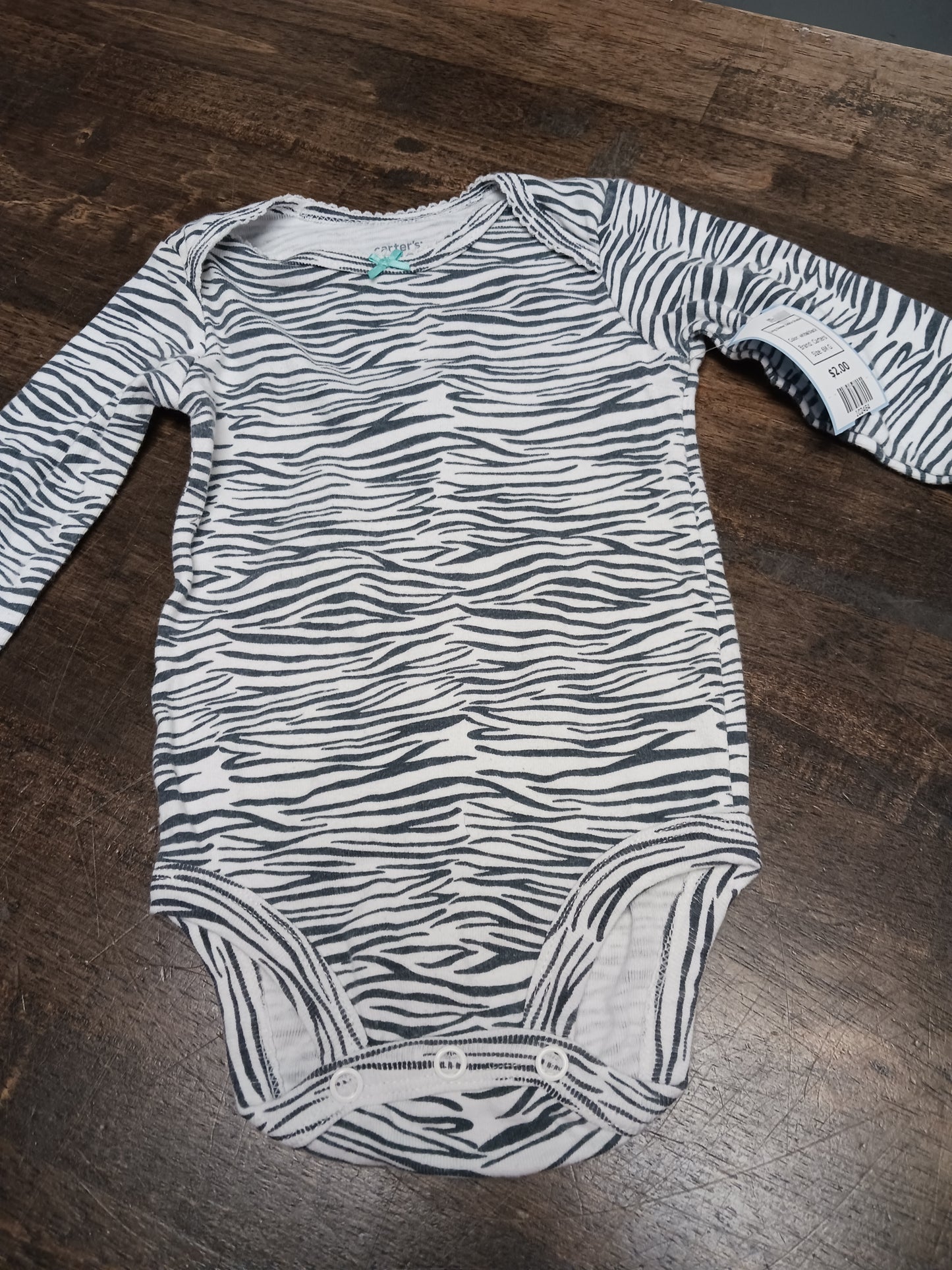 white/black Carters Long Sleeve Zebra Onesie, 6M G