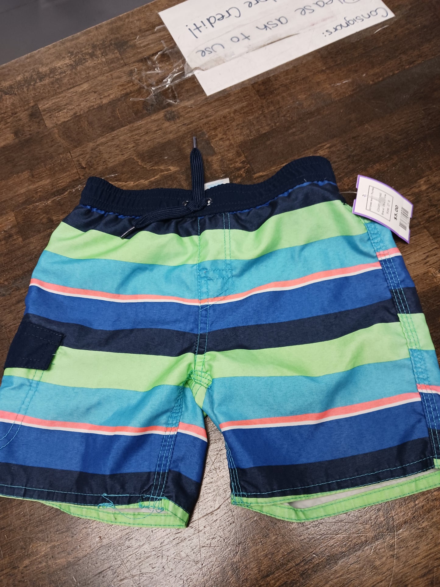 striped Okie Dokie Striped swim Trunks, 2T B