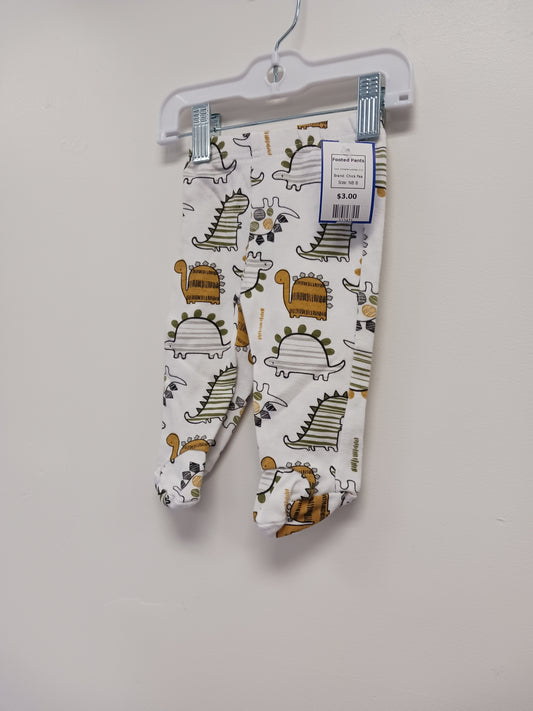 White/Yellow/Green Dino Chick Pea Footed Pants, NB B