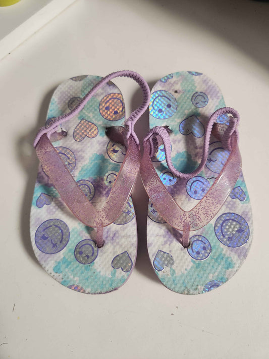 Blue/Purple/White/Silver Smiley Face  Flip Flops, 8C G