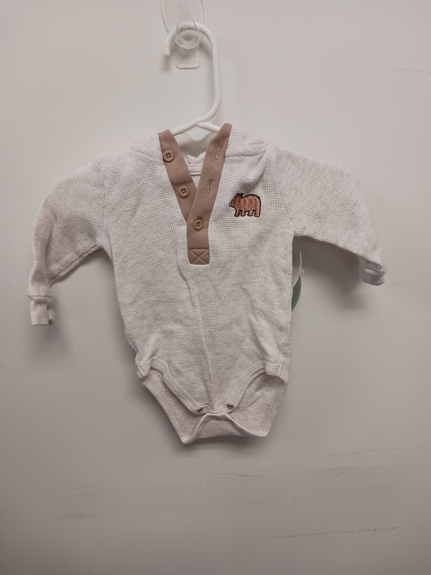 Tan Bear Little Me Hooded Longsleeve Onesie, 6M B