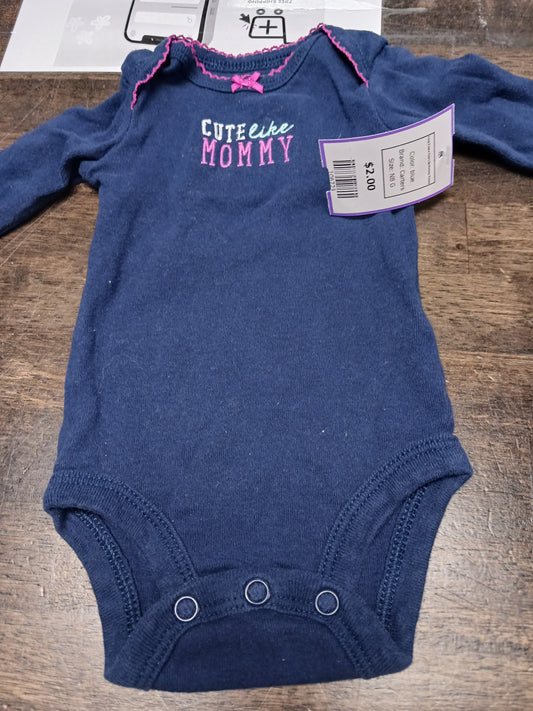 blue Carters Long Sleeve Cute Like Mommy Onesie, NB G