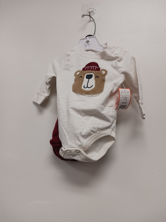 white/Burgandy Garanimals 2 Piece Bear outfit, NB B