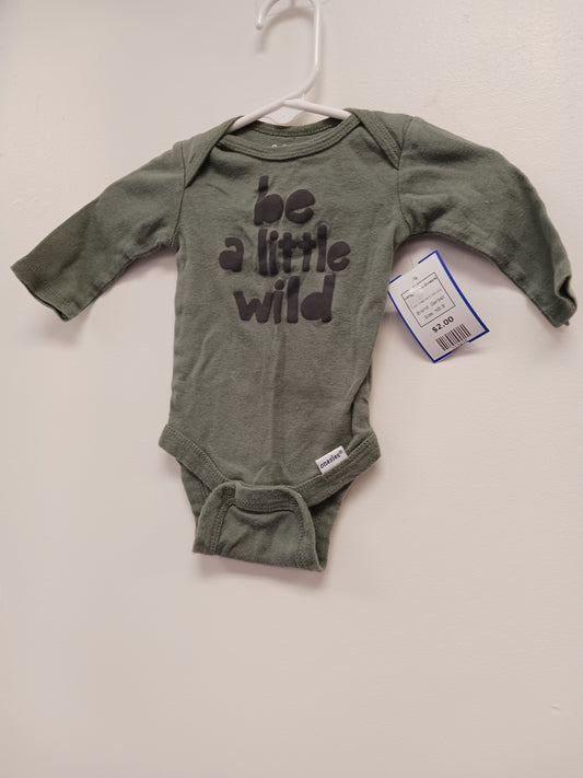 Green Be A Little Wild Gerber Longsleeve Onesie, NB B