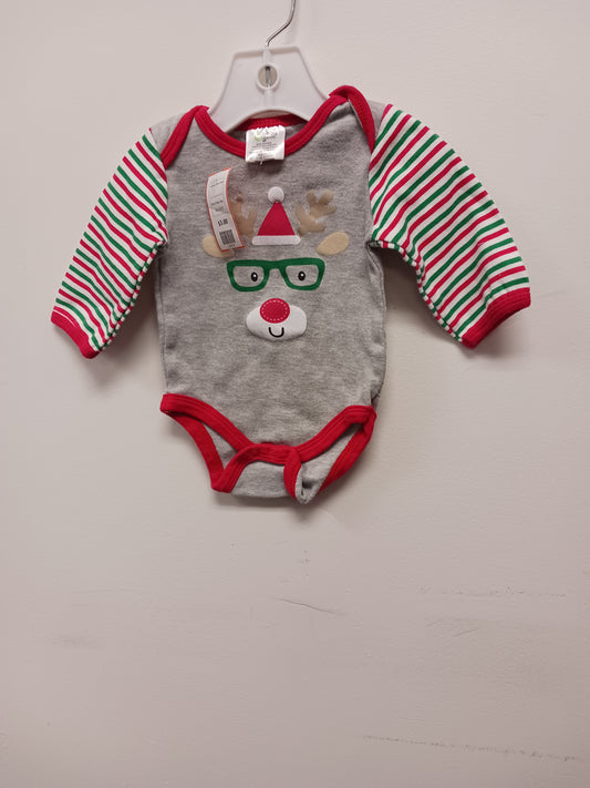 Red/Green/Grey Baby Gear Long Sleeve Christmas Onesie, NB B