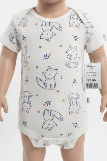 White Fox/Flowers Gerber Onesie, NB G